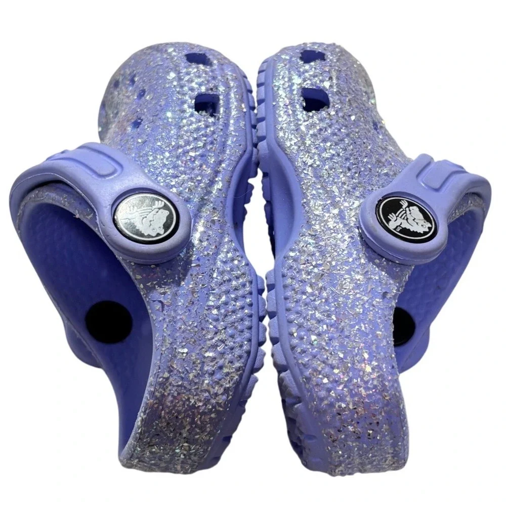 Crocs Classic Clog Kids Size 4 Purple Lavender Glitter Sparkle Shoes